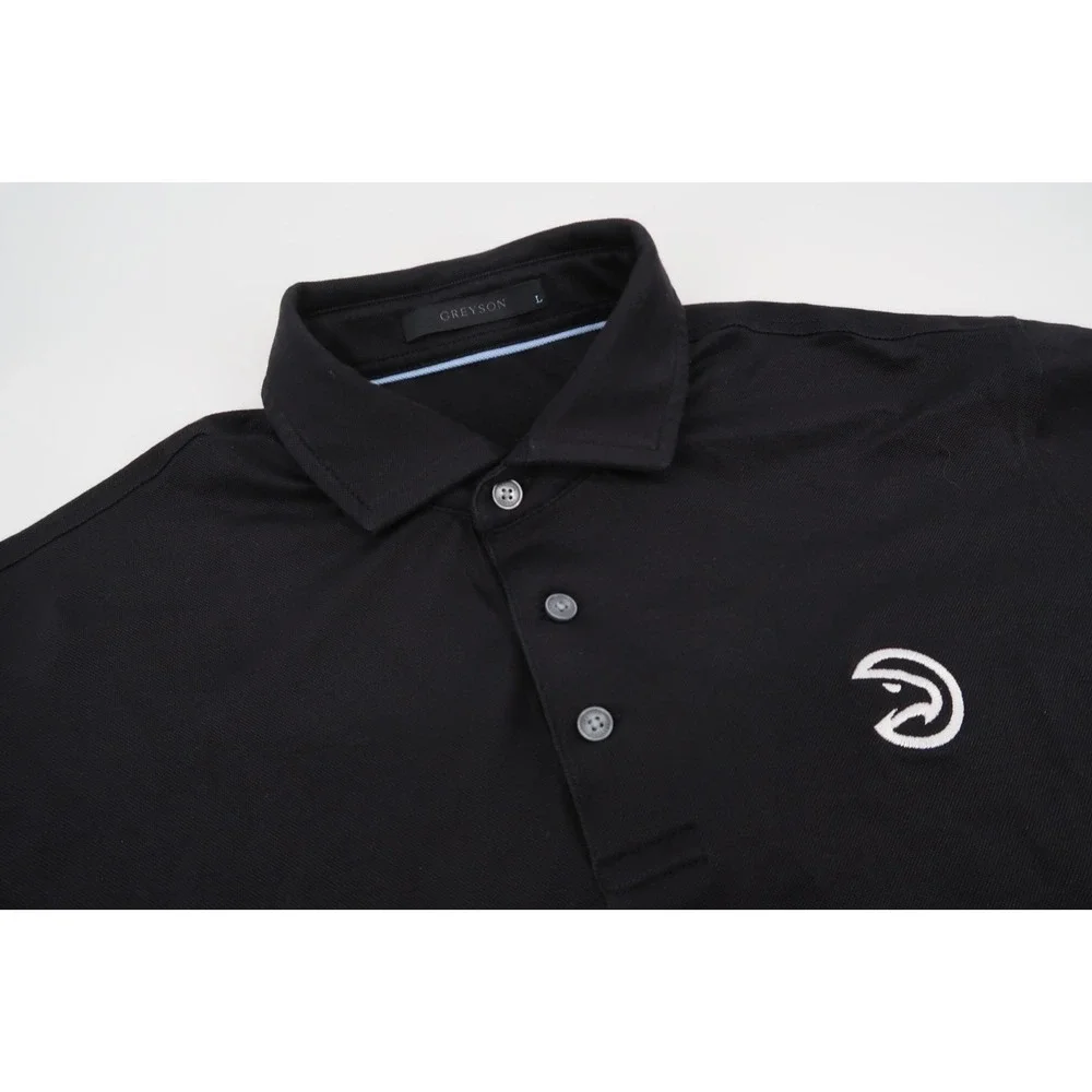 Greyson Mens Large Black Golf Performance Polo Shirt Atlanta Hawks NBA Basketbal